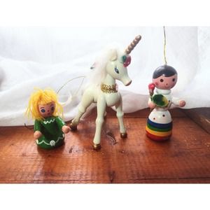 Vintage wood hand painted ornaments